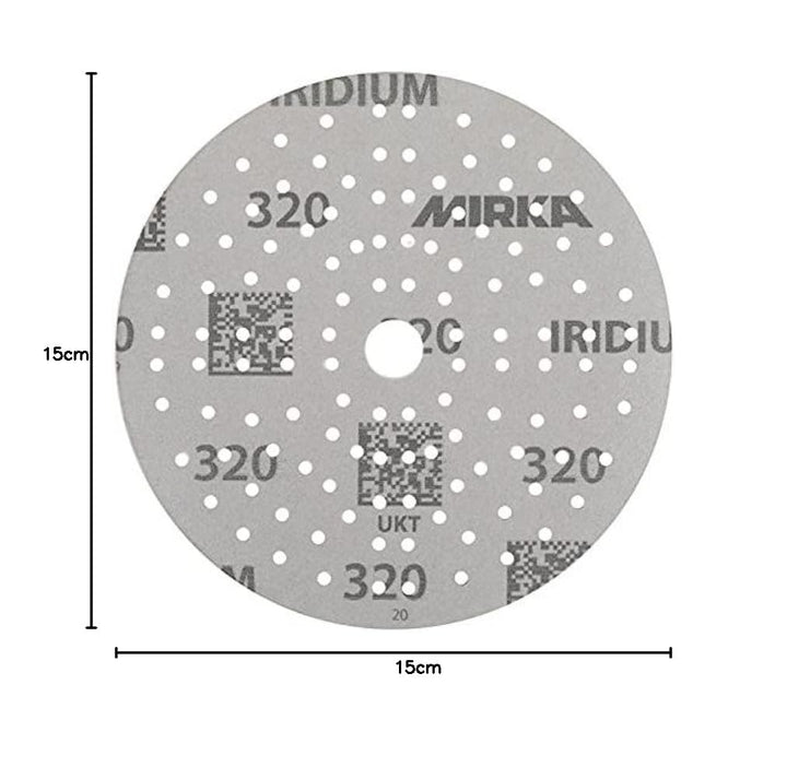 100x MIRKA Haftschleifscheibe IRIDIUM Grip 121L 150mm K.320 f.HO/Metall/Lack/Ku. Korn P320, Korn P32