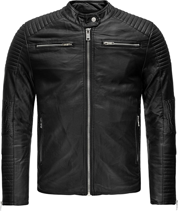 Herren Lederjacke Kunstleder Bikerjacke Übergangsjacke Brooklyn Slim Fit Schwarz M Schwarz, M Schwar
