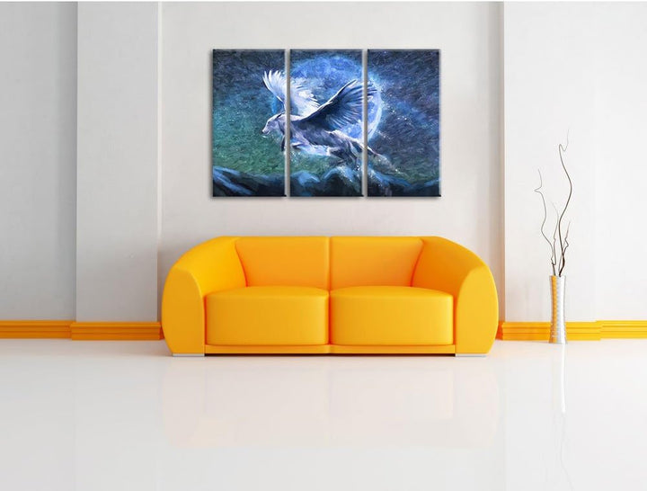 Pixxprint Wolf mit Flügeln Kunst / 3-Teilig/Gesamtmass 120cm Leinwandbild bespannt auf Holzrahmen/Wa