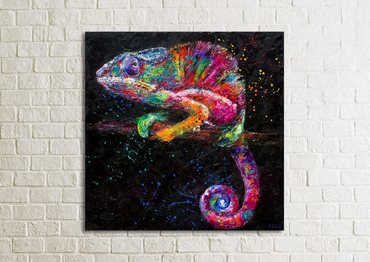 YS-Art XXL Abstrakt Acryl Gemälde auf Leinwand Chamäleon handgemalt Wandbilder bunt Pop Art Farbenfr