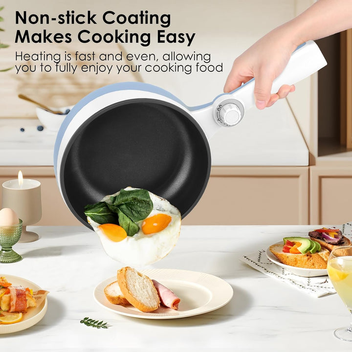 Audecook Elektrischer Topf mit Dampfgarer, 1.7L Mini Elektrische Bratpfanne für Wohnheim Antihaftbes