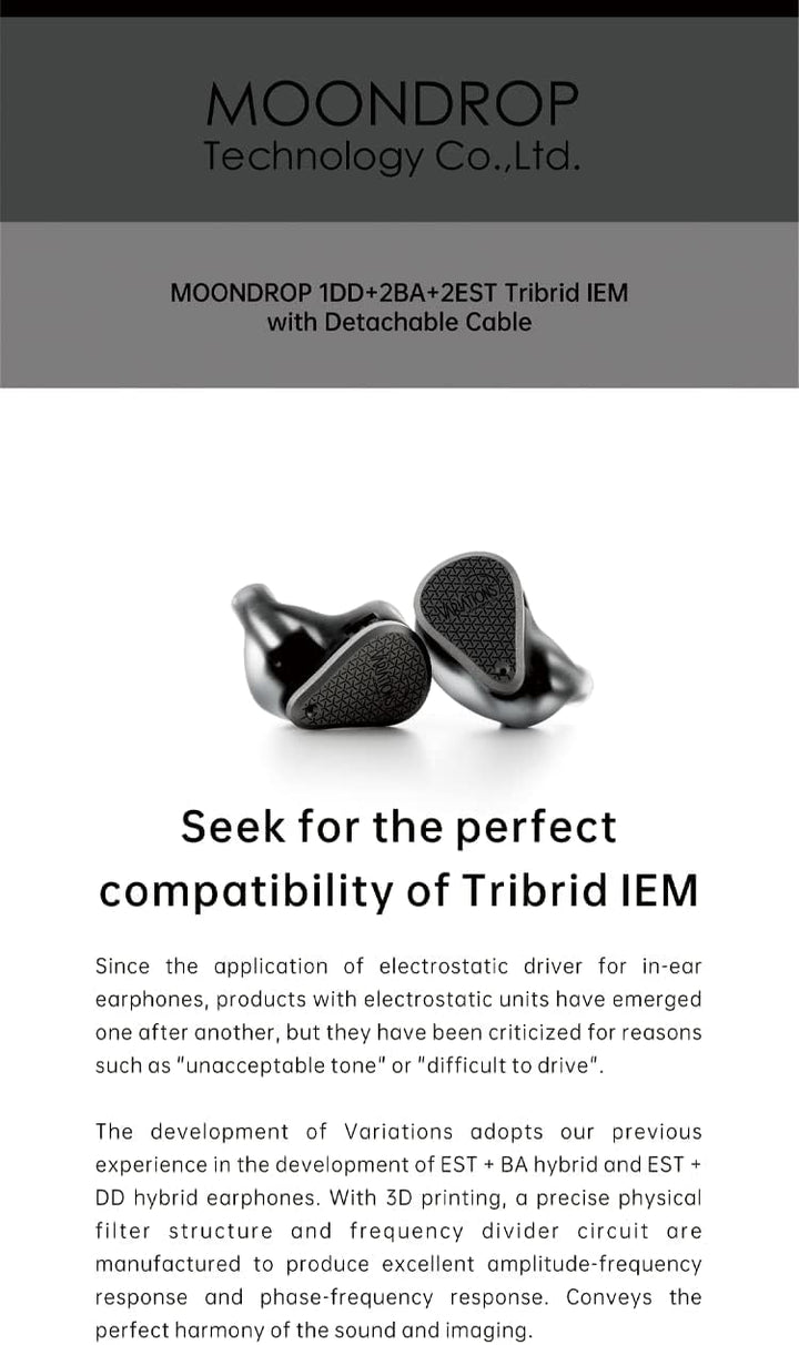 Moondrop Variations Earphone 1DD+2BA+2EST Tribrid-Technologie In-Ear-Monitor mit austauschbarem Kabe