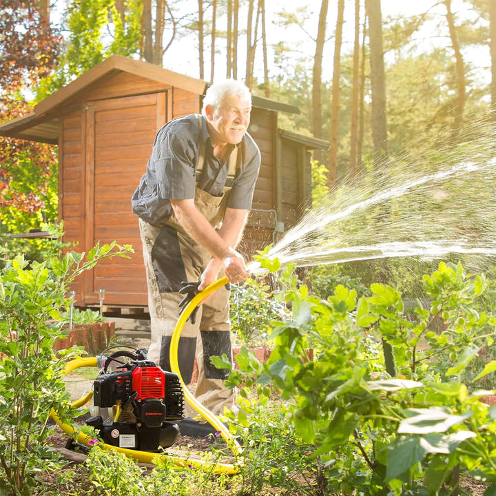 EBERTH Wasserpumpe Gartenpumpe Schmutzwasserpumpe Pumpe Benzin, 2PS 2-Takt-Motor, 12.000l/h Durchlau