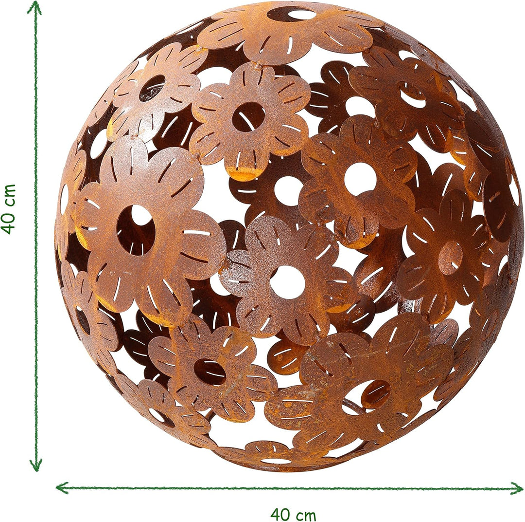 ecosoul Gartendeko Blumenkugel Kugel aus Blumen Metall Rost Dekoration Gartenkugel 40cm Durchmesser