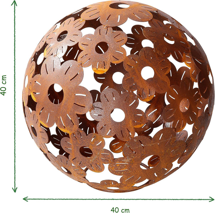 ecosoul Gartendeko Blumenkugel Kugel aus Blumen Metall Rost Dekoration Gartenkugel 40cm Durchmesser
