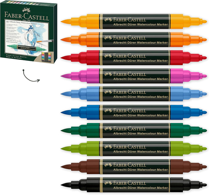 Faber-Castell 160308 - Aquarellmarker Albrecht Dürer mit Doppelspitze, 5er Etui, Marker mit Faser- u