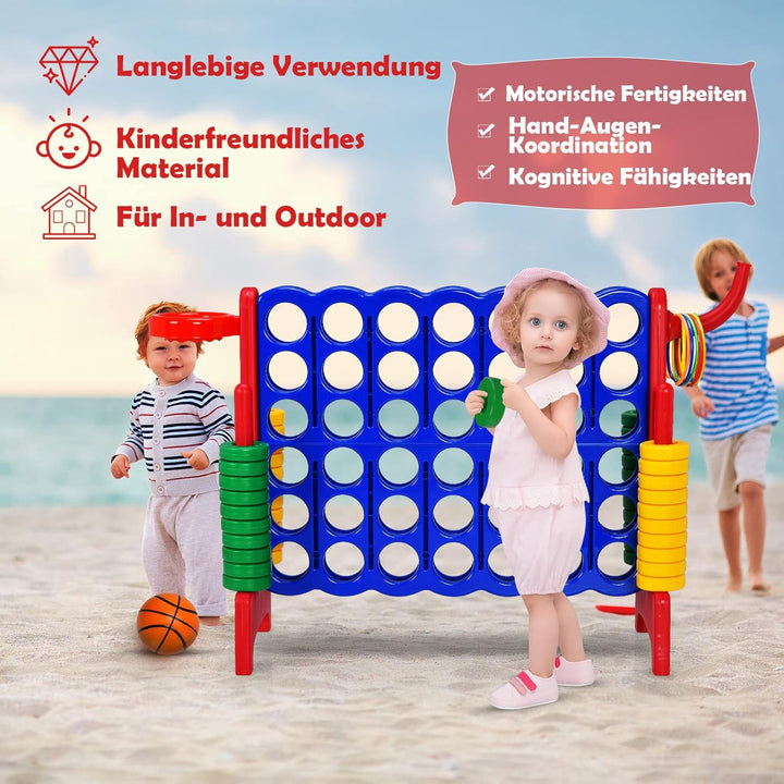 COSTWAY Riesiges 4 Gewinnt Spielset mit Basketballkorb und Wurfspiel, inkl. 42 Jumbo Ringen und Schi