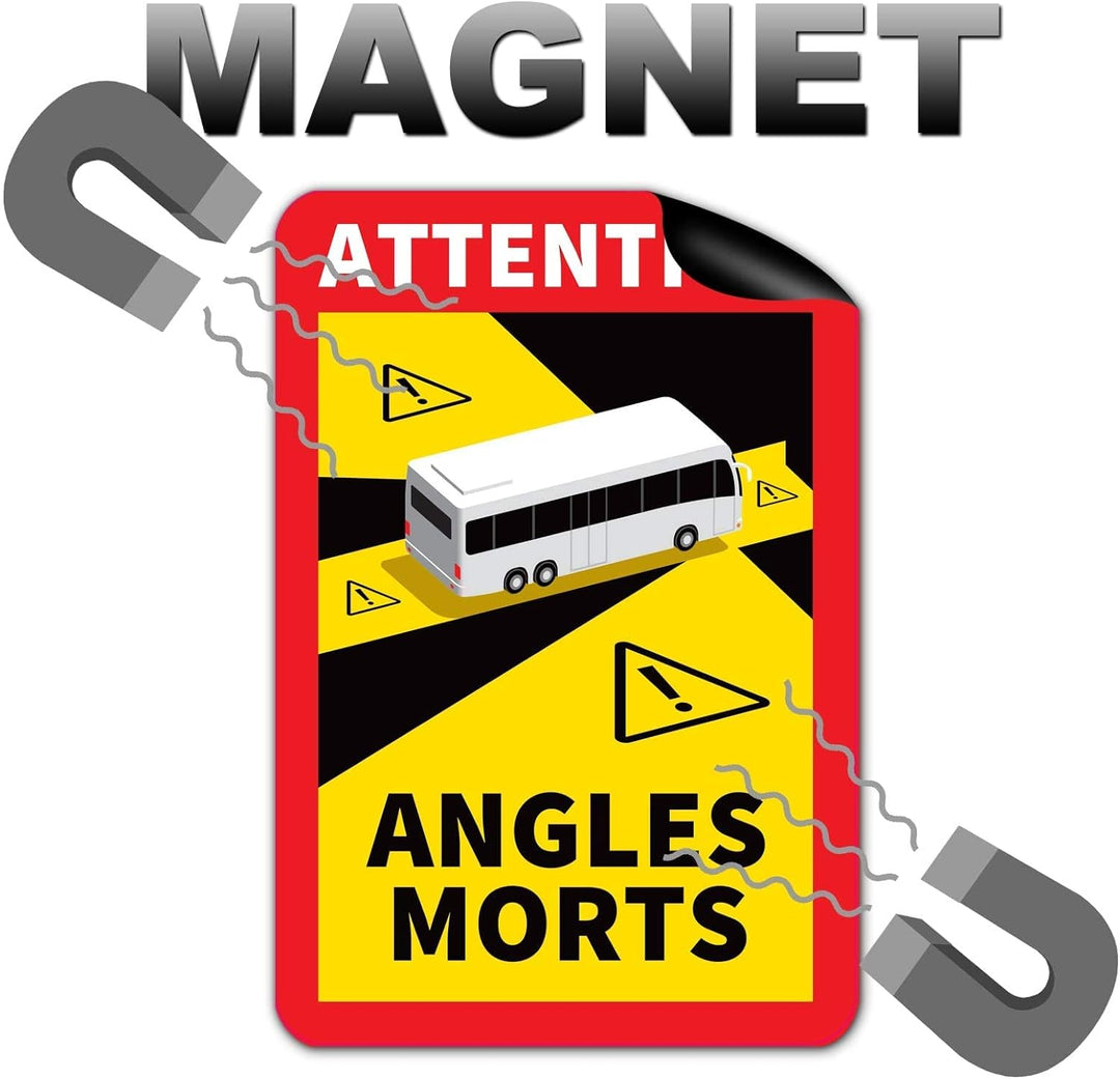 6 Stück Attention Angles Morts Magnetschilder 25 x 17 cm Magnet für BUs und Wohnwagen Warntafel Hinw