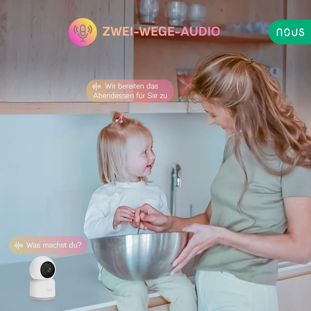 NOUS W2 WiFi Kamera, WLAN Überwachungskamera innen, Hunde Kamera, Baby Kamera, Überwachungskameras,