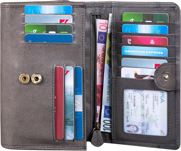 Benthill Portemonnaie Leder Gross - Geldbörse mit RFID Schutz - Geldbeutel aus echtem Rindsleder mit