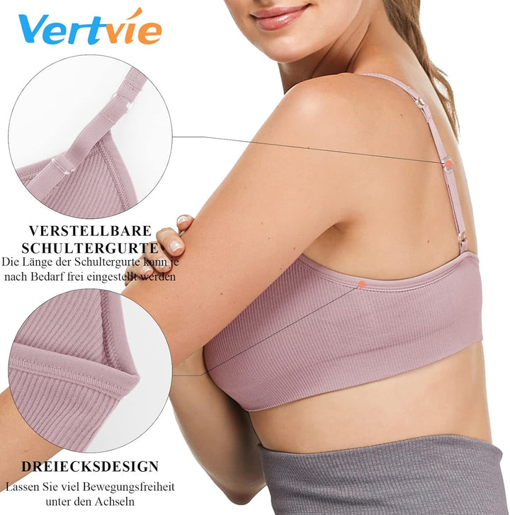 Vertvie Damen 2/3/4er Set Basic Wohlfühl BH Sport BH Spaghettiträger Bralette ohne Bügel Nahtlose Ge
