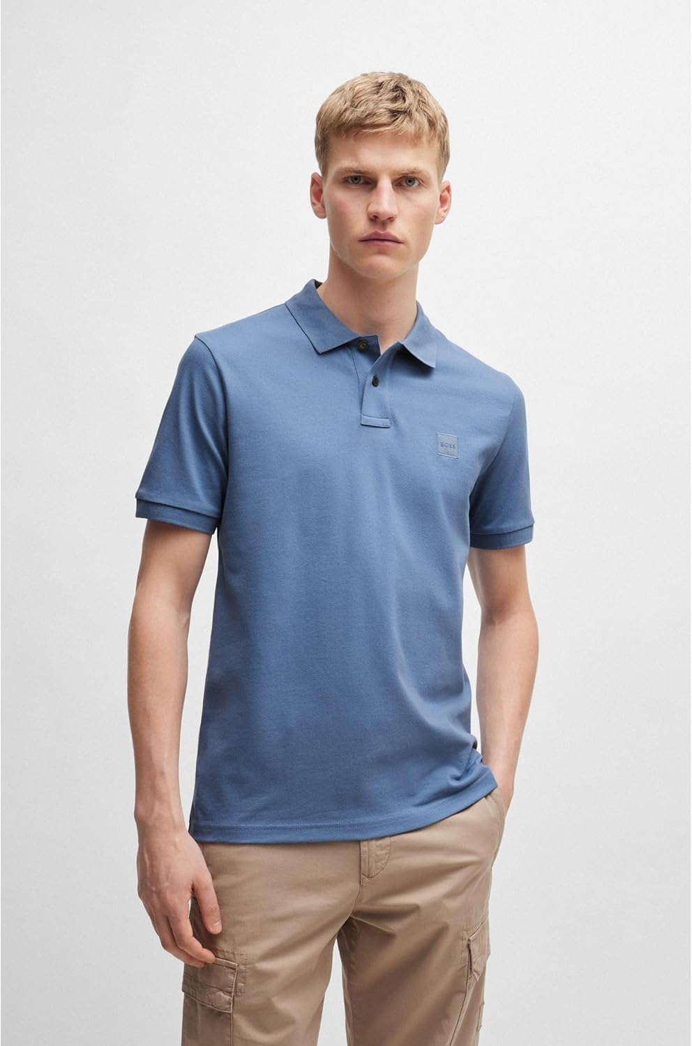 BOSS Herren Passenger Slim-Fit Poloshirt aus Stretch-Baumwolle mit Logo-Aufnäher S Blau489, S Blau48