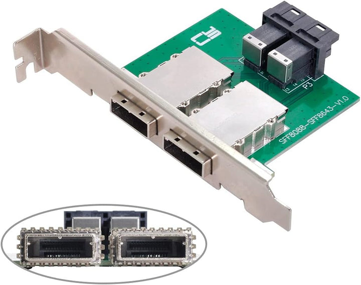 Cablecc Dual Ports Mini SAS SFF-8088 zu internem SAS HD SFF-8643 PCBA-Buchsenadapter mit Low-Profile