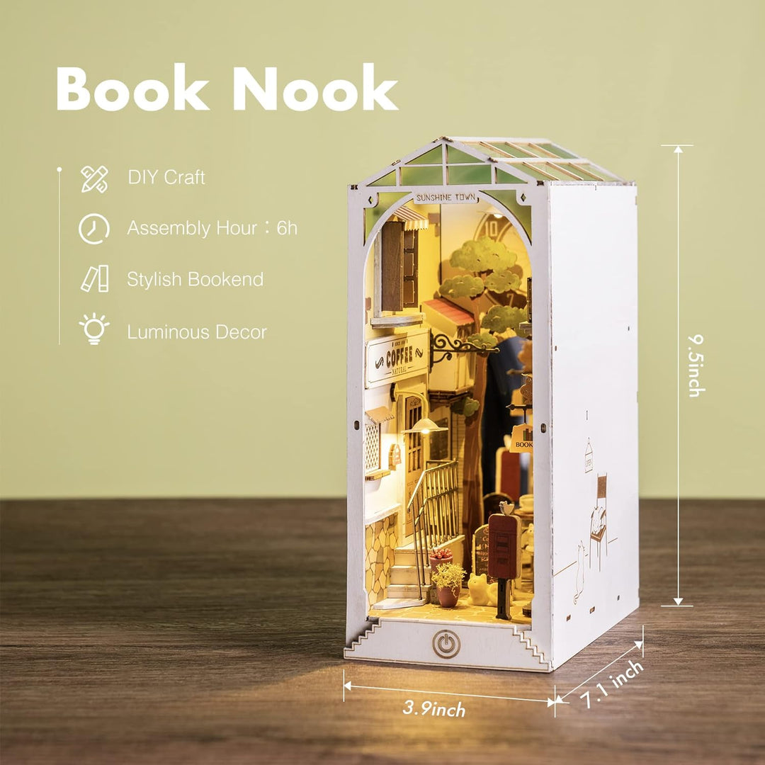 Rolife DIY Book Nook Kits Modell Holzbausatz,Bookshelf Insert Diorama Bookends, Booknook Bücherregal