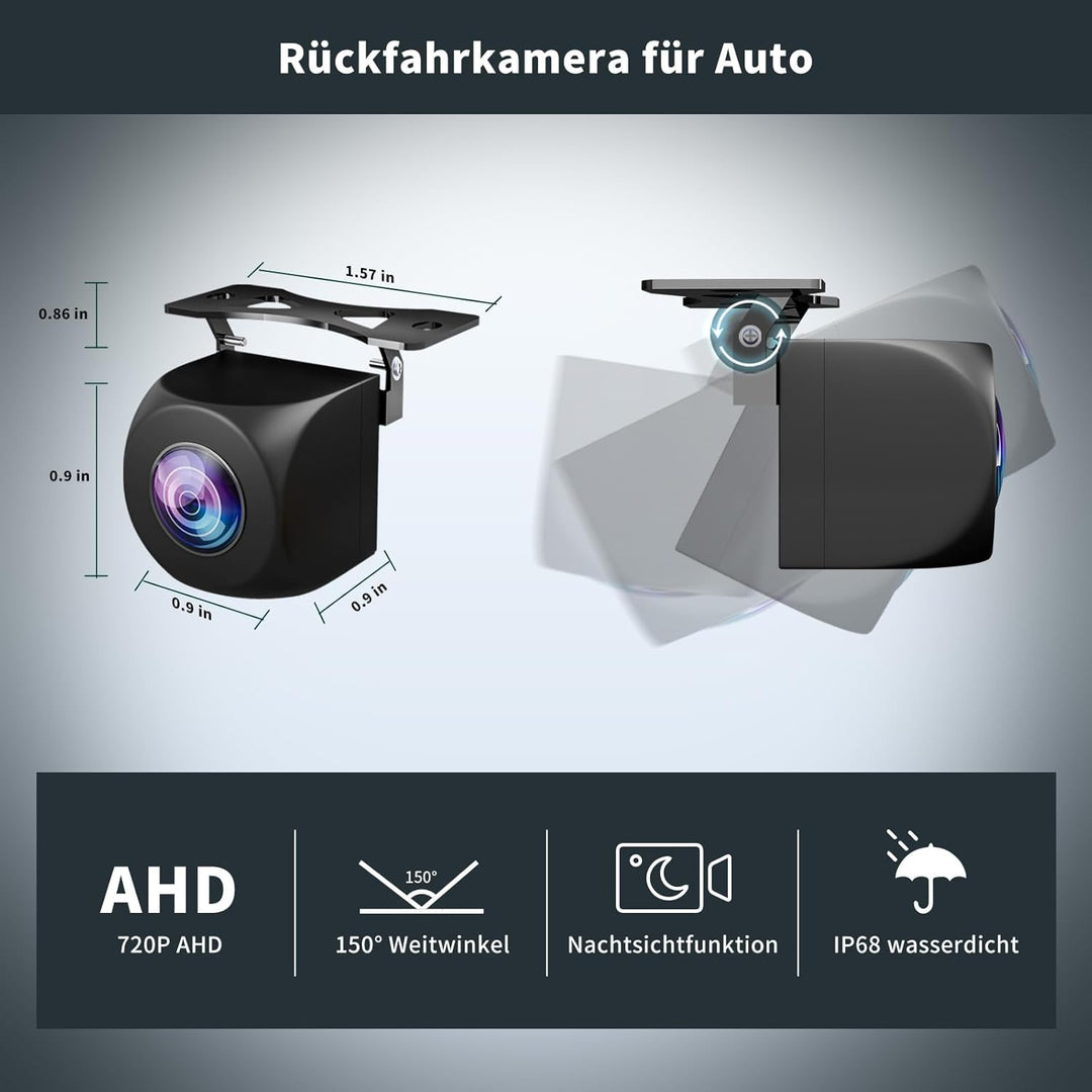Uzone Auto Rückfahrkamera 150° Fischaugen Weitwinkel 720P AHD Backup Kamera IP68 Wasserdicht Metallh
