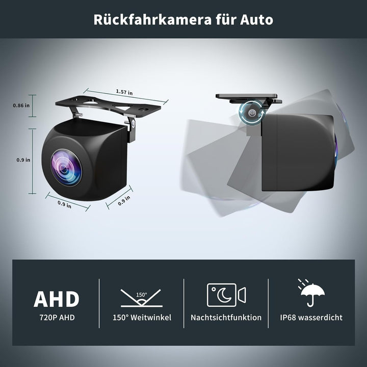 Uzone Auto Rückfahrkamera 150° Fischaugen Weitwinkel 720P AHD Backup Kamera IP68 Wasserdicht Metallh