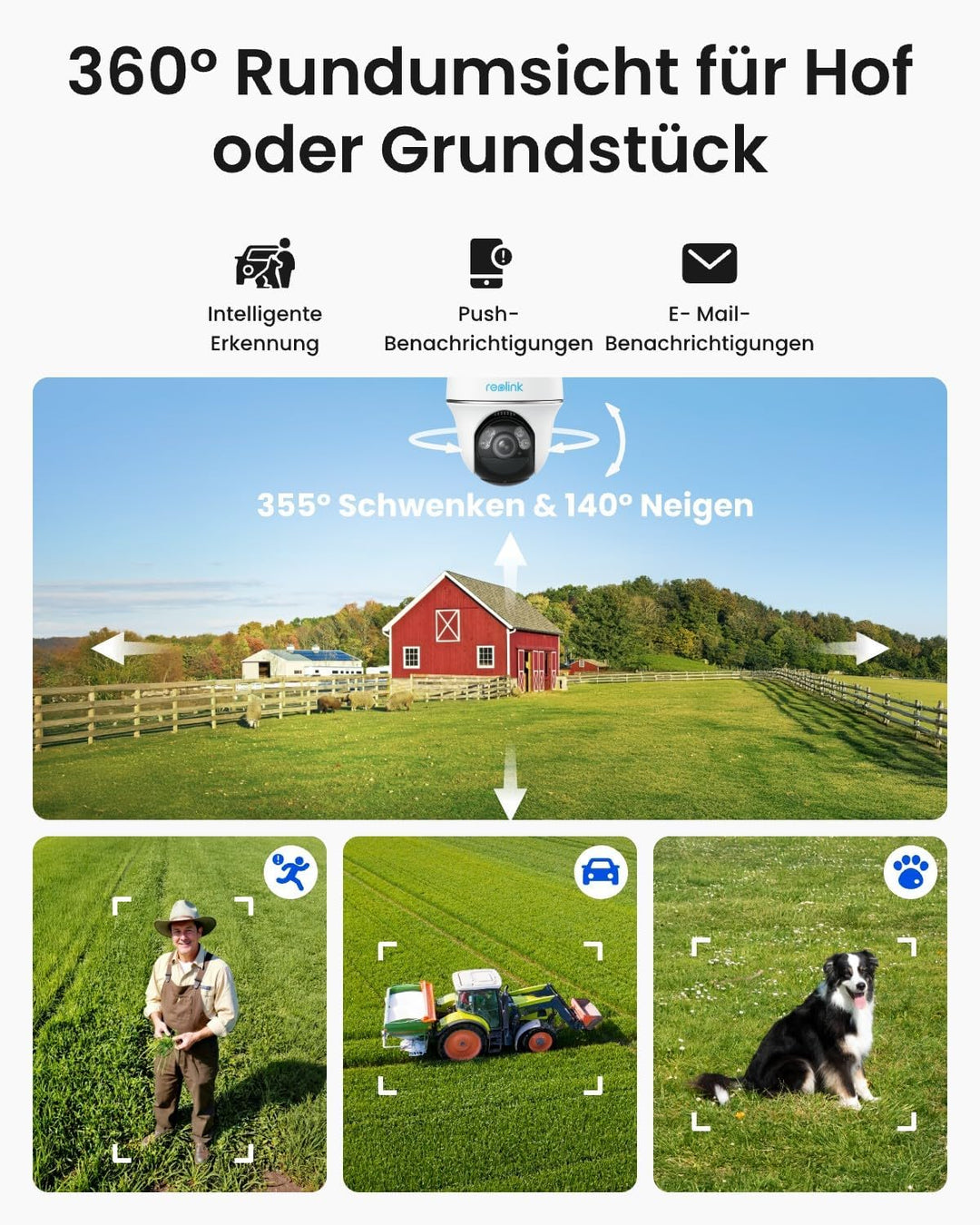 Reolink 3G/4G LTE Überwachungskamera mit SIM-Kartenslot+32GB microSD Karte, 2K 4MP QHD, 355°/140° PT