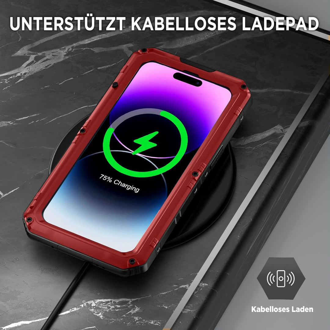 Beeasy für iPhone 14 PRO MAX Wasserdicht Outdoor Hülle (6,7"), Stossfest Panzerhülle Militär 360 Gra