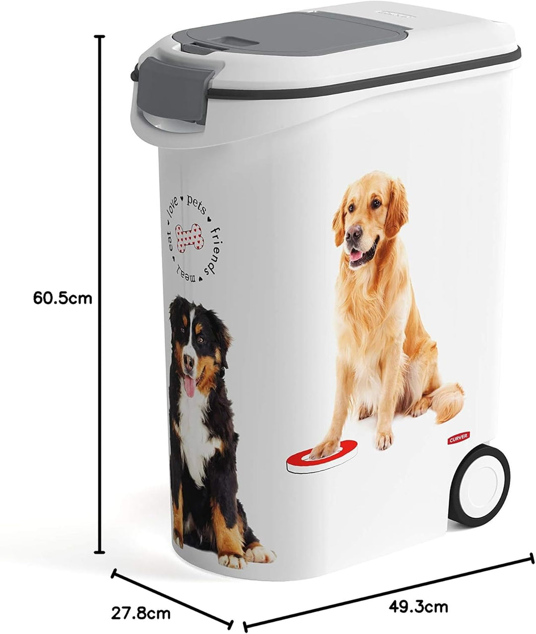 Curver Futter-Container 20kg I 54L, weiss/grau/Love Pets Hunde, 49,3 x 27,8 x 60,5 cm, 241093 Hund 2