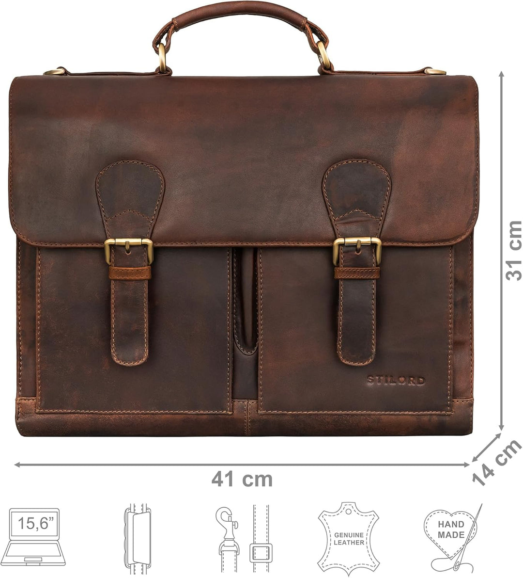 STILORD 'Ludger' Leder Laptop Tasche 15,6 Zoll für Damen und Herren Ordnertasche Echtleder Businesst