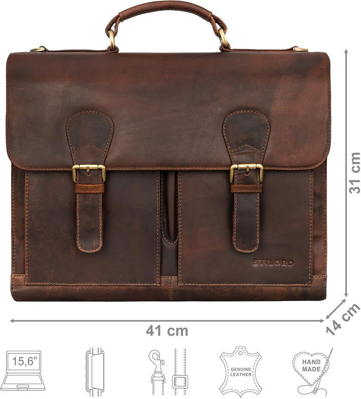 STILORD 'Ludger' Leder Laptop Tasche 15,6 Zoll für Damen und Herren Ordnertasche Echtleder Businesst