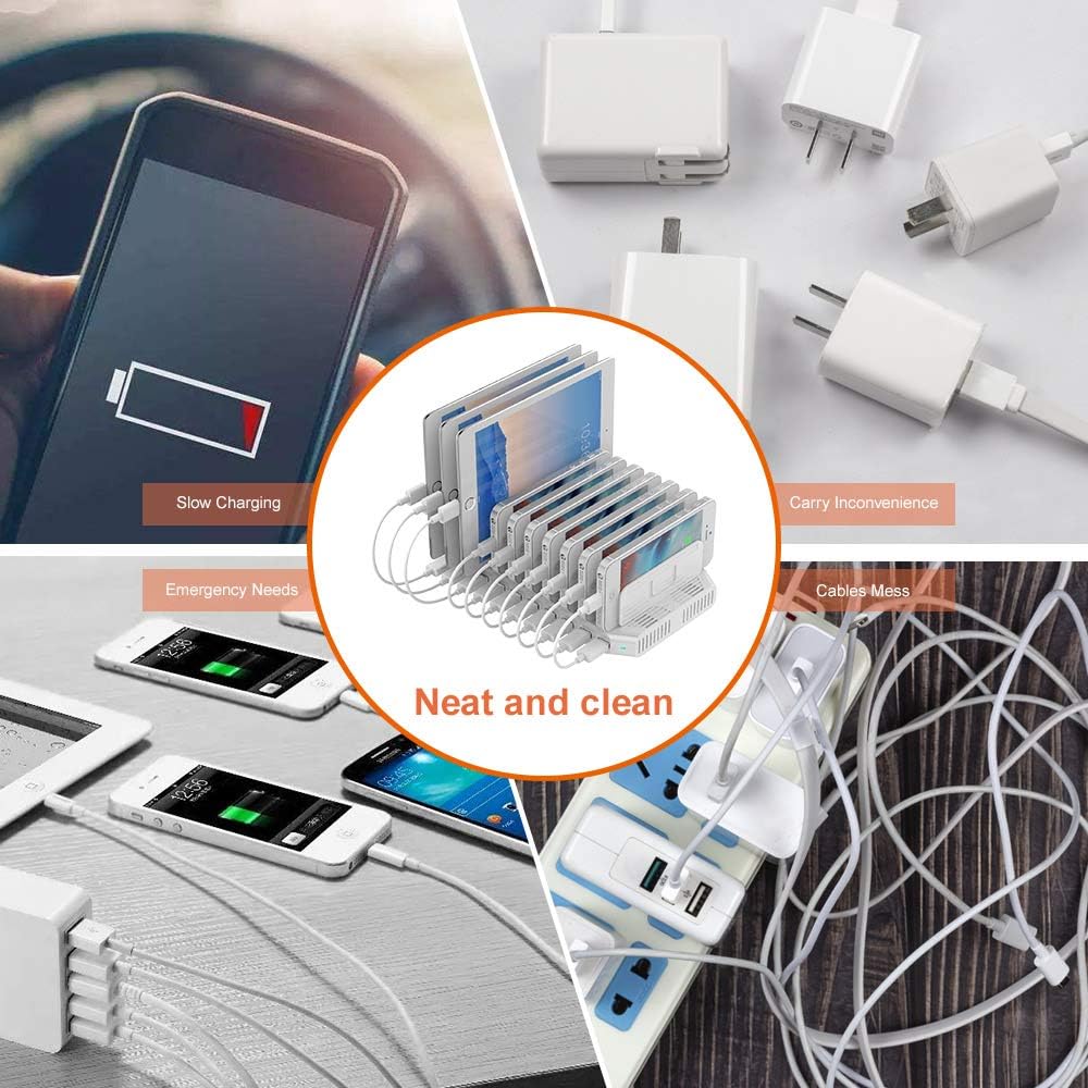 Alxum USB Ladestation für Multi-Geräte 96W, 10 Port Ladestation Mehrere Geräte Schnellladestation Or