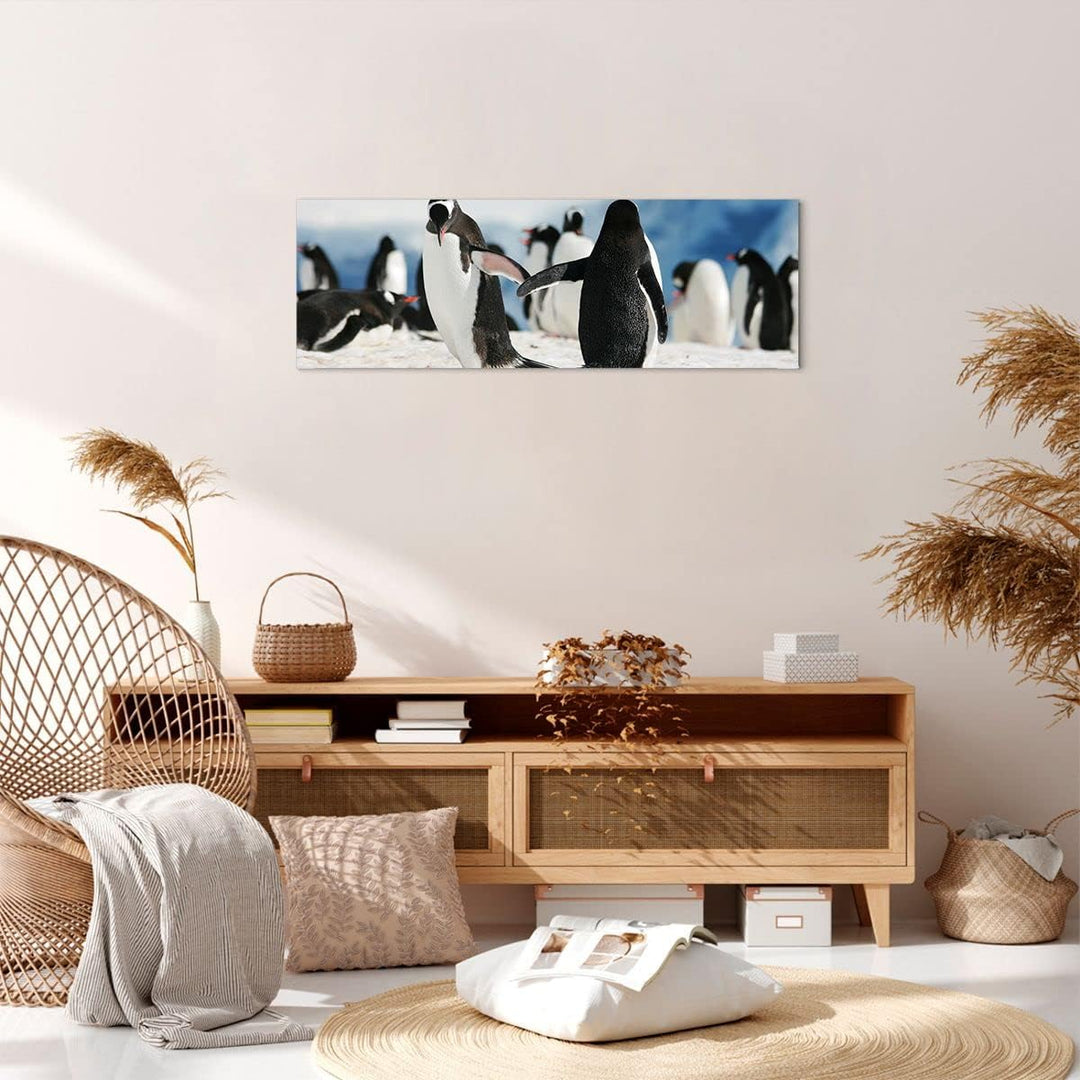 Panorama Bilder auf Leinwand Pinguine Winter Natur Schnee Leinwandbild 90x30cm Wandbilder Dekoration