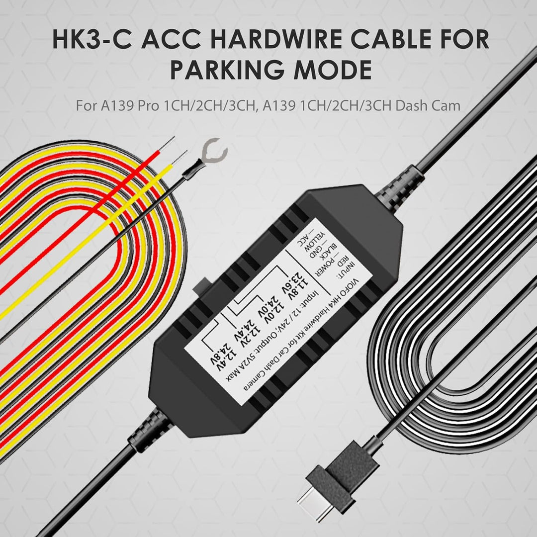 VIOFO HK3-C Acc Hardwire-Kit, 13-Fuss-USB-C Hardwire-Kit für A139 Dash Cam, Niederspannungsschutz