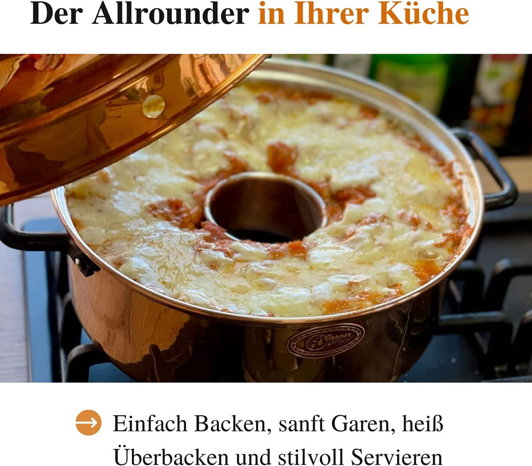 CopperGarden Aura24 Backtopf aus Kupfer I Kupfertopf für Camping/Gasherd/Grill & Lagerfeuer I Kupfer