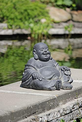 Stone-Lite Figur Lachender Buddha sitzend - für Haus und Garten - Höhe 24 cm - schwarz