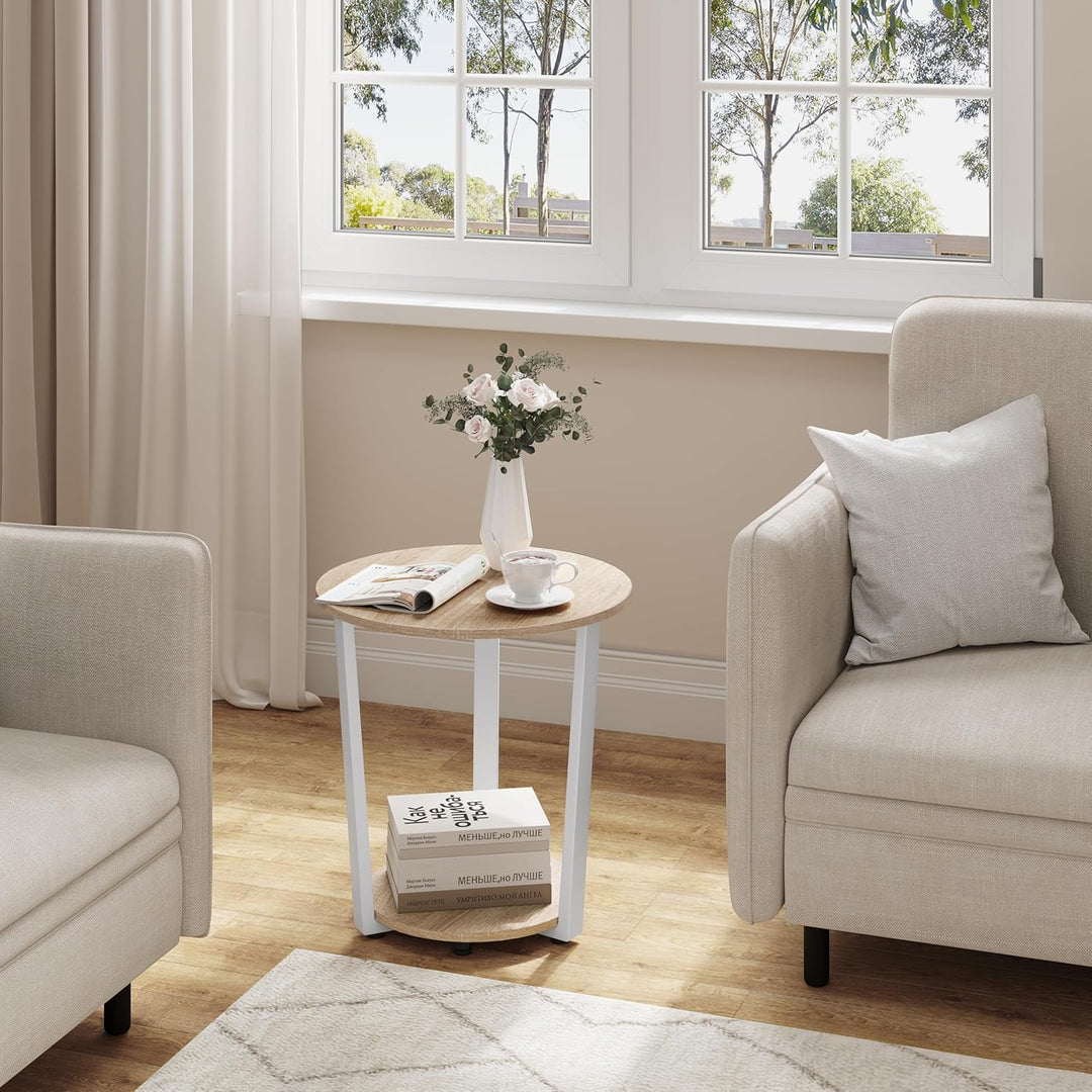 WOLTU Couchtisch rund, Beistelltisch modern, Wohnzimmertisch klein, Sofatisch mit 2 Ablagen, Wohnzim