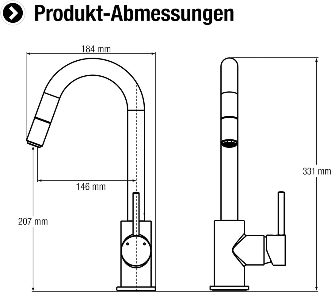 Cornat Spültisch-Einhebelarmatur "Kirna" - Hochwertiger Messingkörper - verchromt - Ausziehbare Schl