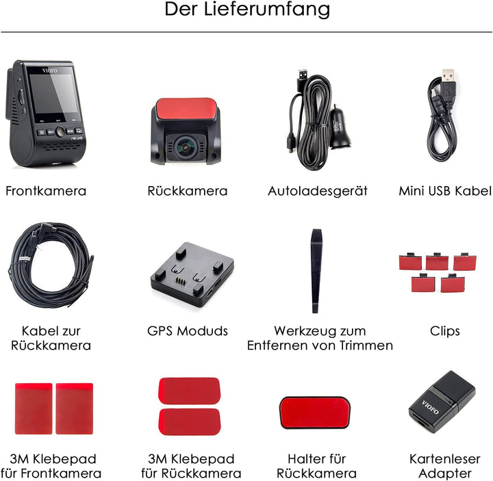 VIOFO A129 Pro Duo 4K + 1080P WiFi 5GHz Dashcam Auto, GPS Modul eingebaut, Dual Lens Vorne Hinten Au