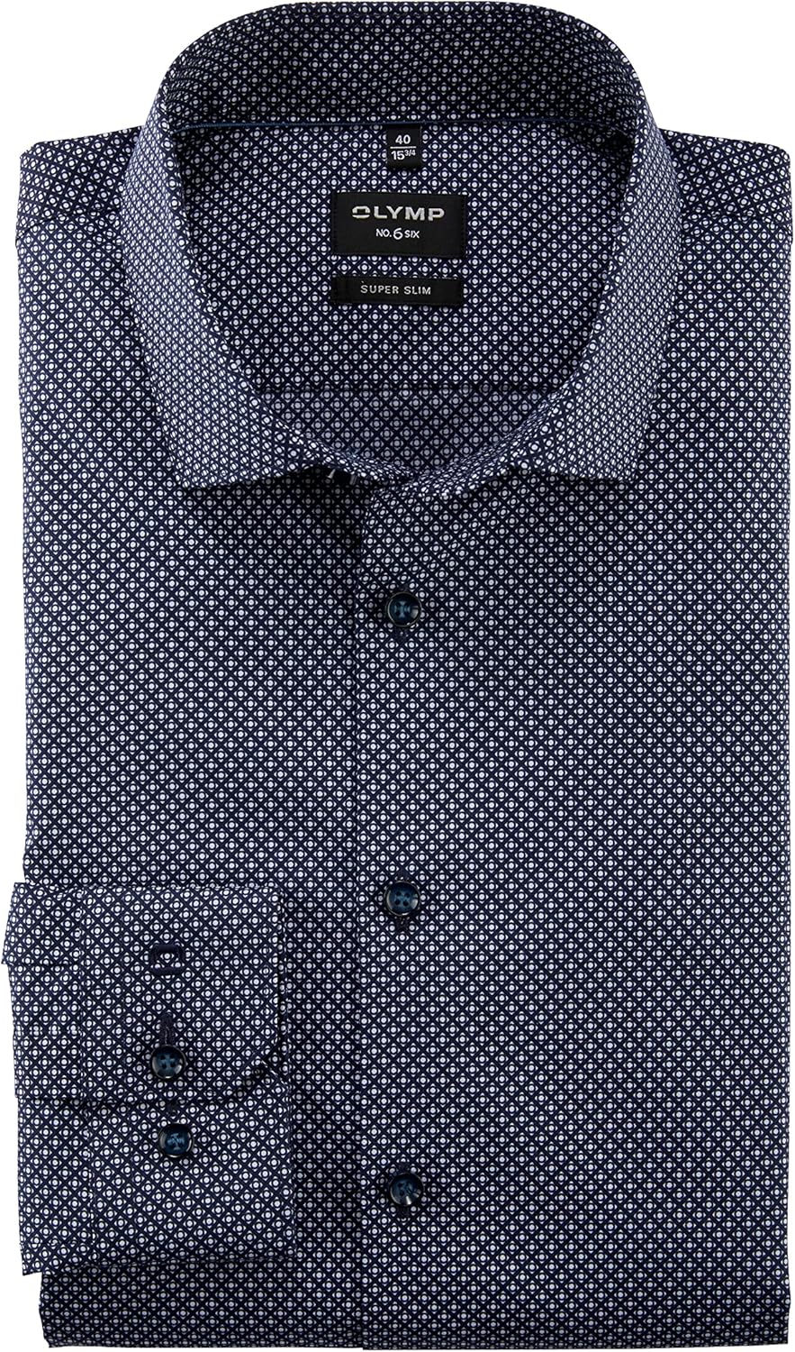 OLYMP Herren Businesshemd Langarm No. Six,Rotationsdruck,super Slim,Modern Kent 42 Marine 18, 42 Mar