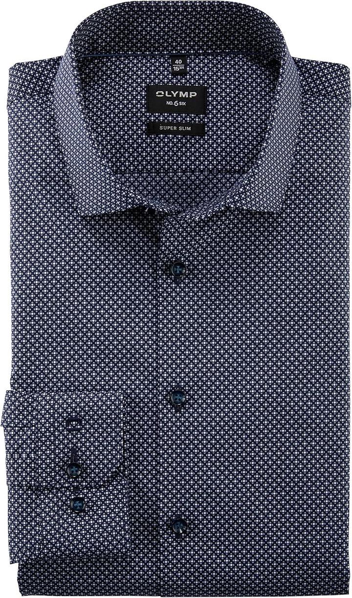 OLYMP Herren Businesshemd Langarm No. Six,Rotationsdruck,super Slim,Modern Kent 42 Marine 18, 42 Mar