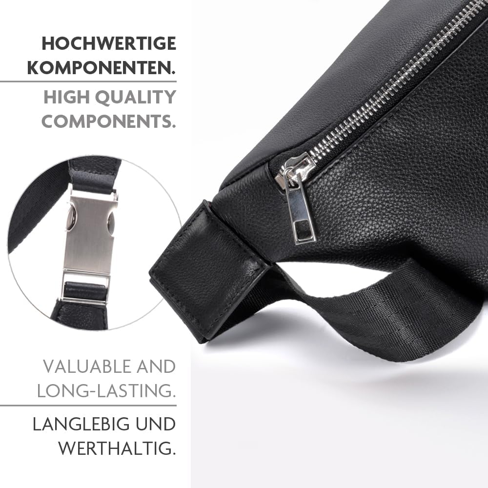 Fa.Volmer ® Bauchtasche/Gürteltasche/Hüfttasche in Echt-Leder für Damen und Herren | schwarz oder br