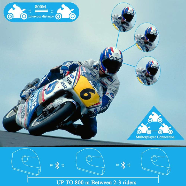 FreedConn Motorrad Kommunikation System, Helm Bluetooth Intercom,Helm Headset(800m Reichweite,Damit