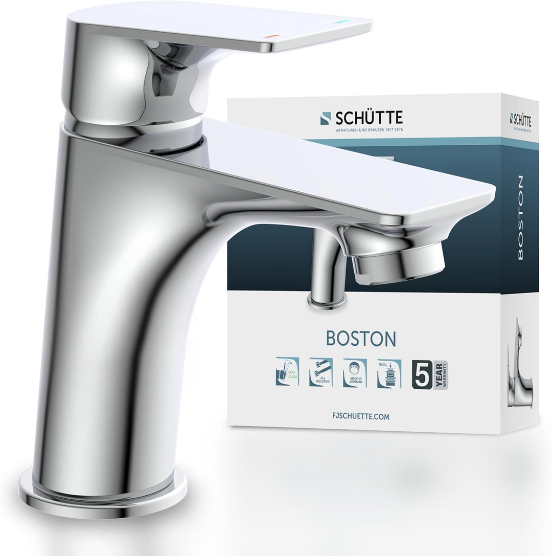 SCHÜTTE 33210 BOSTON Wasserhahn Bad Chrom, Waschtischarmatur, Mischbatterie Waschbecken, moderner Ei