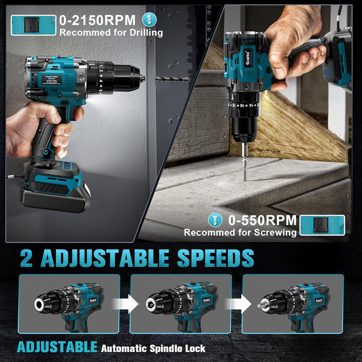 Ecarke Akku Schlagbohrschrauber für Ma-kita 18V Lithium-Akku, Akku Bohrmaschine & Akkuschrauber 2150