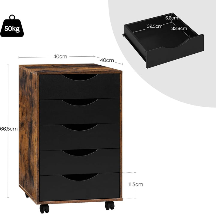 WOLTU Rollcontainer mit 5 Schubladen, mobiler Aktenschrank mit Rollen, Schubladenschrank Büroschrank