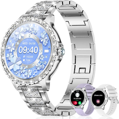 Smartwatch Damen mit Telefonfunktion Diamond, 1.32" Damenuhr mit Anruffunktion ,Menstruationszyklus