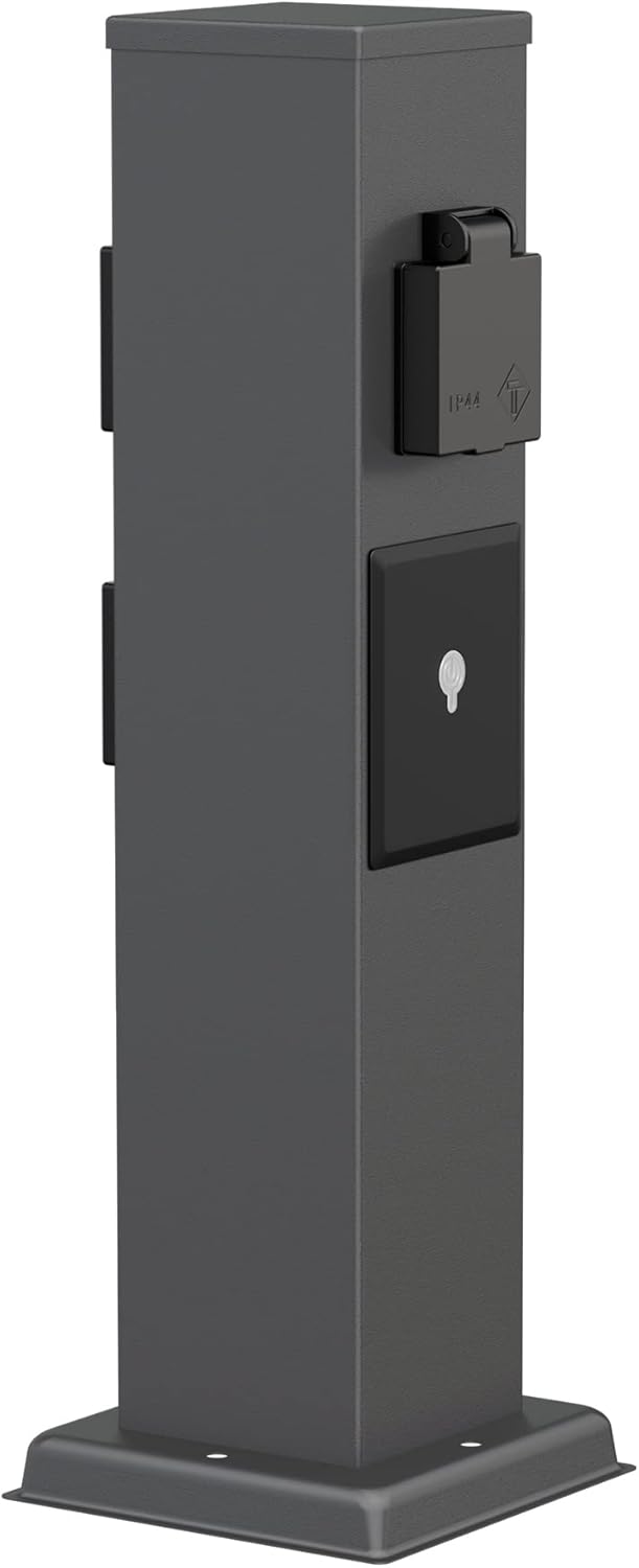 ledscom.de Garten Steckdosensäule Polly für aussen, IP44, Smart Home, WLAN, Alexa, 3-Fach, anthrazit