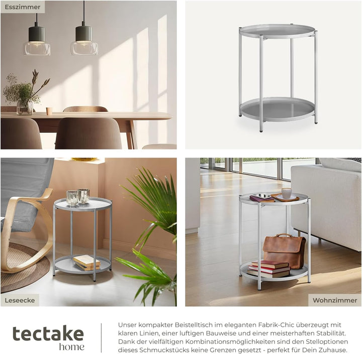 tectake 800913 Beistelltisch rund aus Metall, abnehmbare Tabletts, Couchtisch mit Zwei Ebenen, rusti
