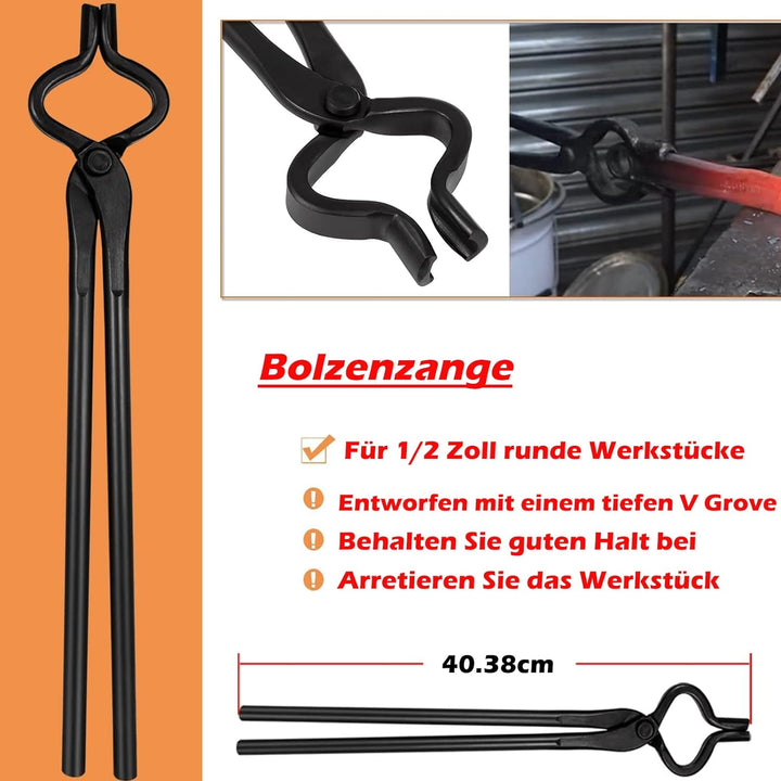 Schmiedezangen-Set für Amboss, Messerherstellungs-Set, 5-teilig, inkl. flacher Zange, quadratischer