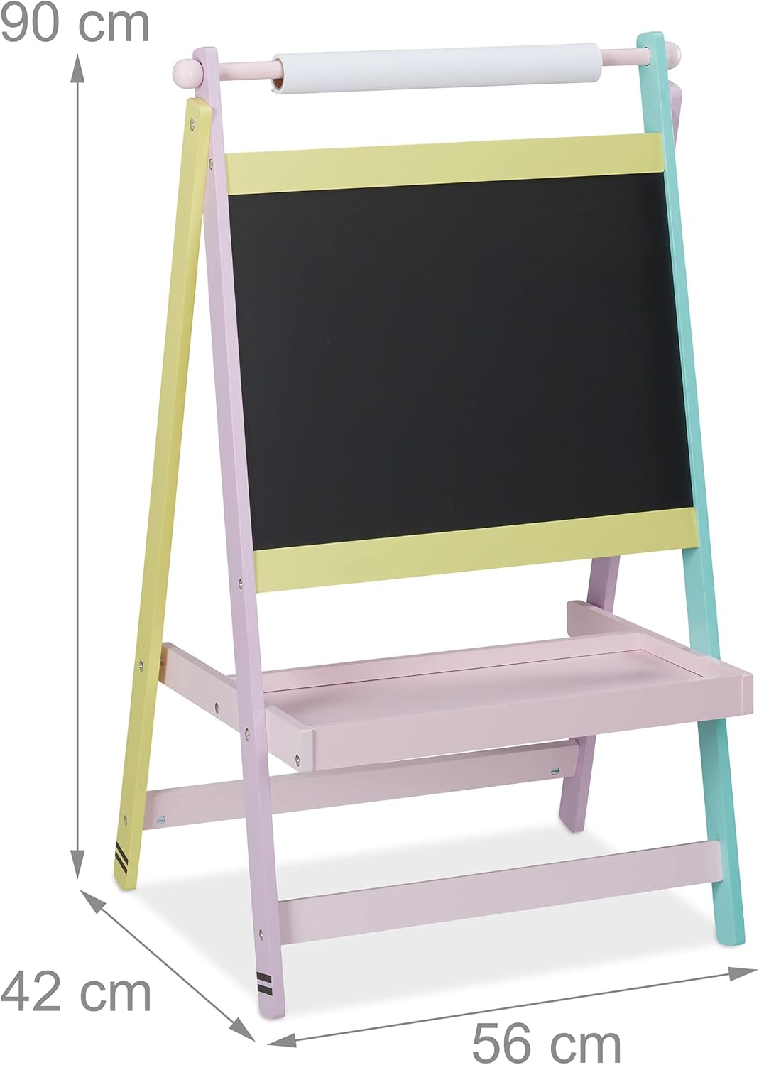 Relaxdays Kindertafel, 2 in 1, mit Papierrolle, Malen, Zeichnen, Kreidetafel Kinder, freistehend, HB