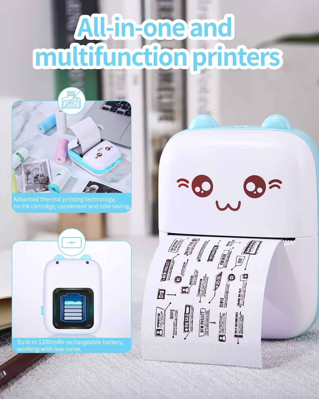 heuchaey Mini Drucker Mobiler Fotodrucker für Smartphone Tragbarer Mini Fotodrucker Wireless Fotodru