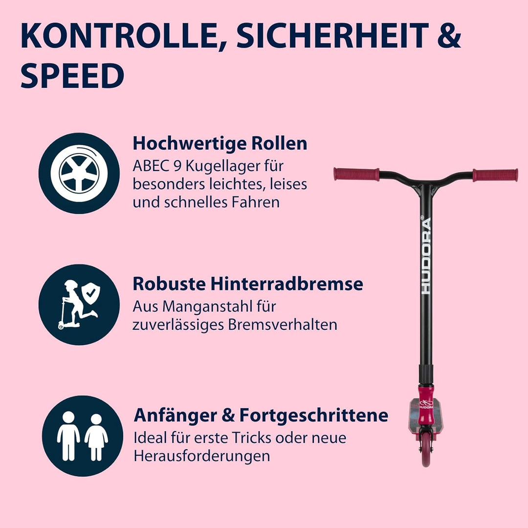 HUDORA Stunt Scooter XQ-13.1, Berry, robuster Stuntroller für Tricks