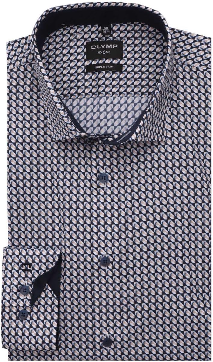 OLYMP No. Six super Slim Hemd Langarm New Kent Kragen Muster Navy 39 Blau, 39 Blau