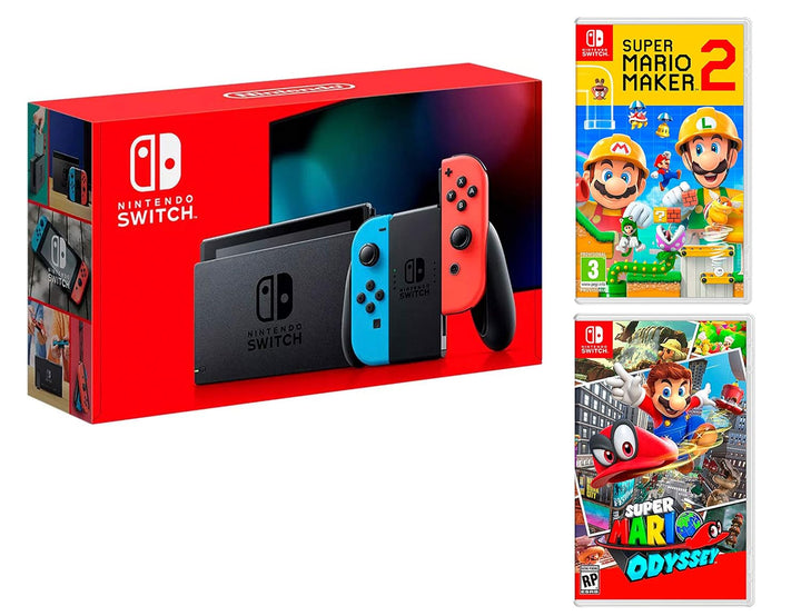Nintendo Switch 32Gb Neon-Rot/Neon-Blau + New Super Mario Bros. U Deluxe + Super Mario Odyssey