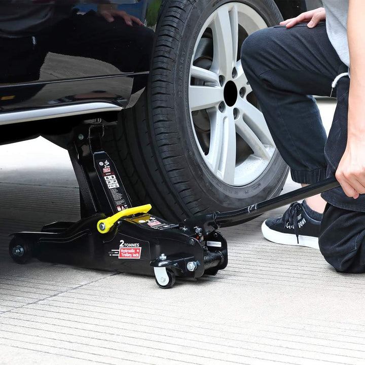 Deuba® hydraulischer Wagenheber 2 Tonnen Flache Hubhöhe 85-330mm inkl. Koffer inkl. Gummiauflage KFZ